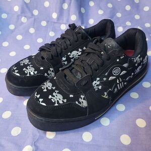 Rare Metal Mulisha Mens Skull Cross Bones Leather Sneakers Skull Heel Face